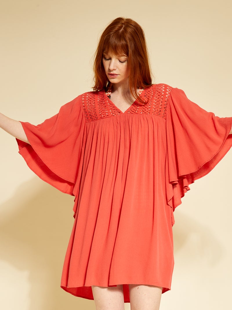 Robe de plage fluide Rouge corail - Kiabi