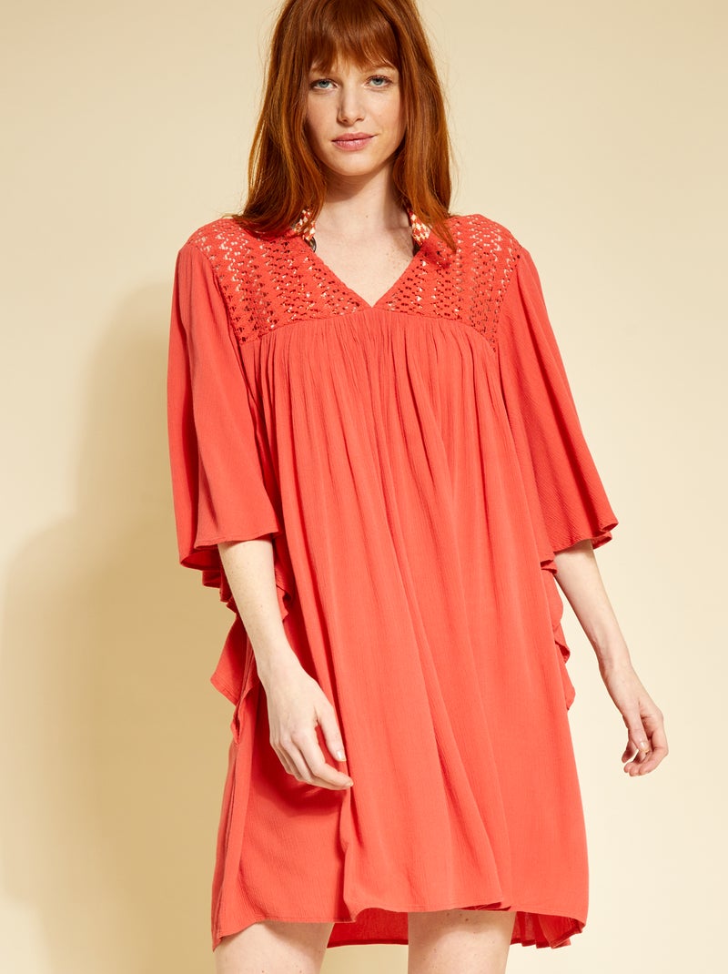 Robe de plage fluide Rouge corail - Kiabi