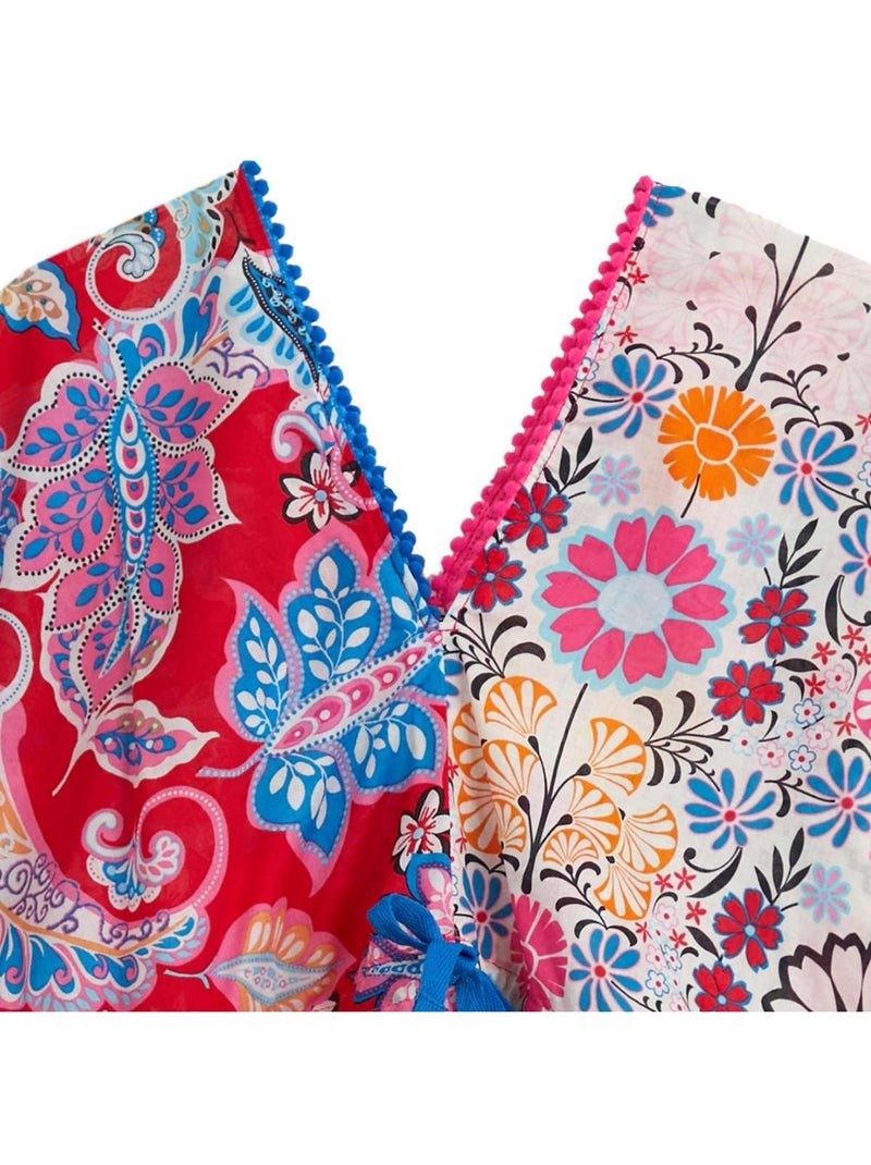 Robe de Plage  Imprimé Fleurs Hawaï   BALI - La Faute à Voltaire Rouge/Bleu/Jaune - Kiabi