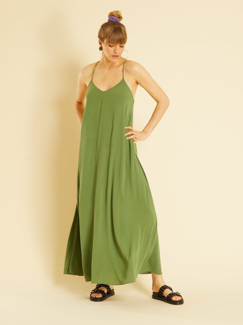 Robe de plage longue dos croisé vert pin - Kiabi