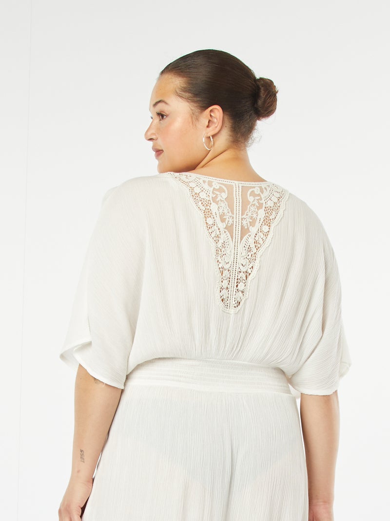 Robe de plage longue en maille crêpe avec détails macramé Blanc - Kiabi