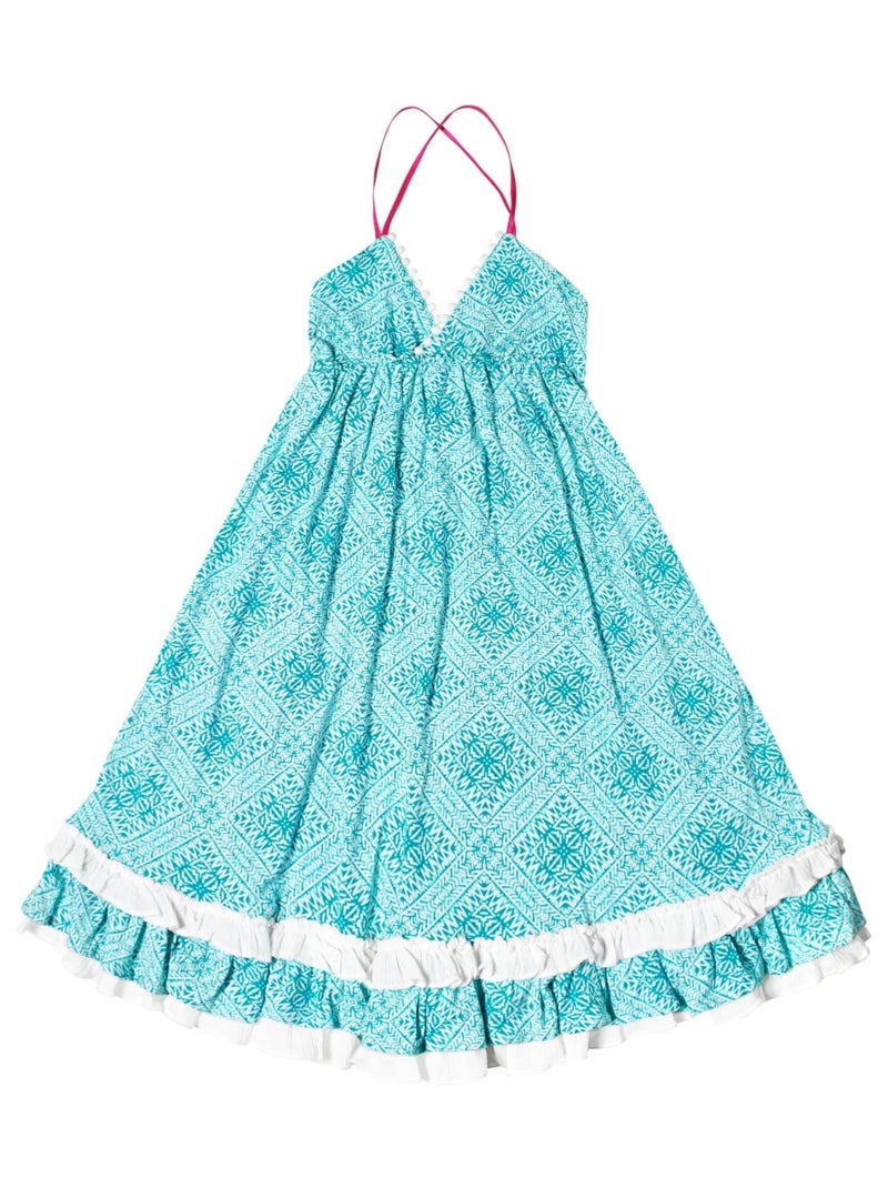 Robe de Plage Longue   Jersey    EUGENIE - La Faute à Voltaire Blanc Vert Blanc - Kiabi