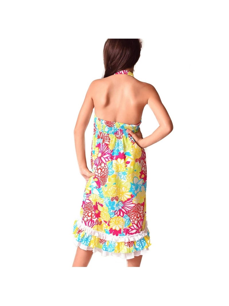 Robe de Plage Longue   Jersey Fleuri   EUGENIE - La Faute à Voltaire Blanc Rose clair Bleu - Kiabi