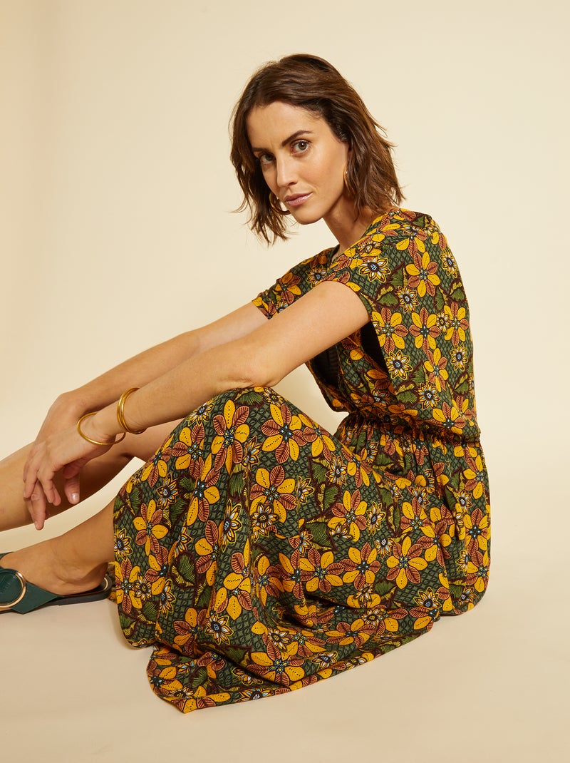 Robe de plage longue ouverte et imprimée Vert wax - Kiabi