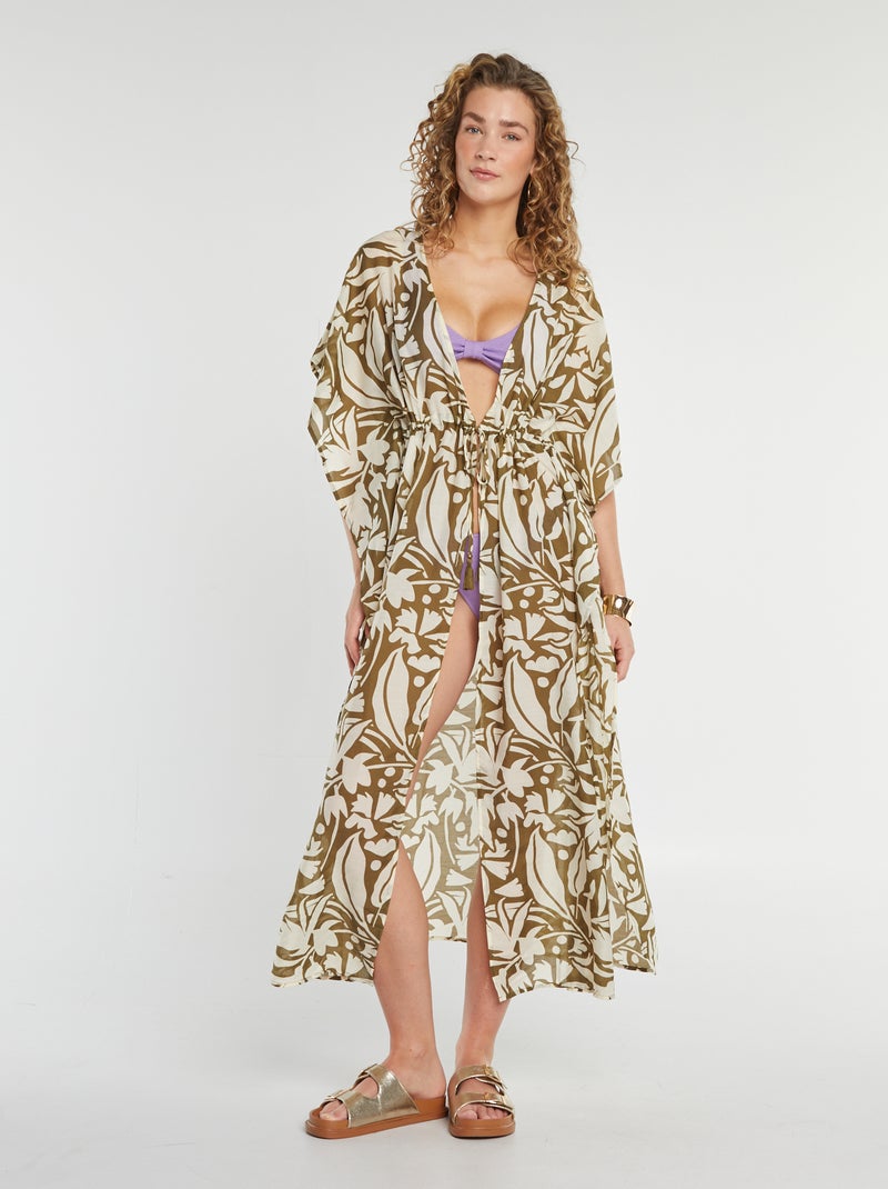 Robe de plage longue ouverte imprimée Imprimé feuilles - Kiabi