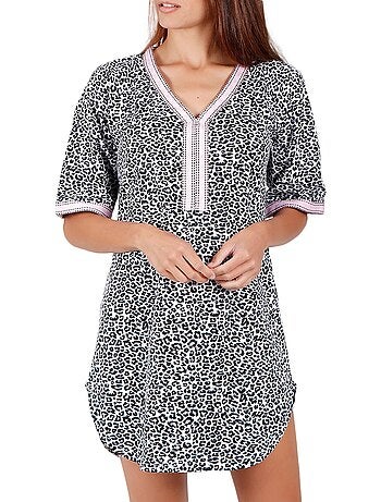 Robe de plage manches courtes Pink Flowers