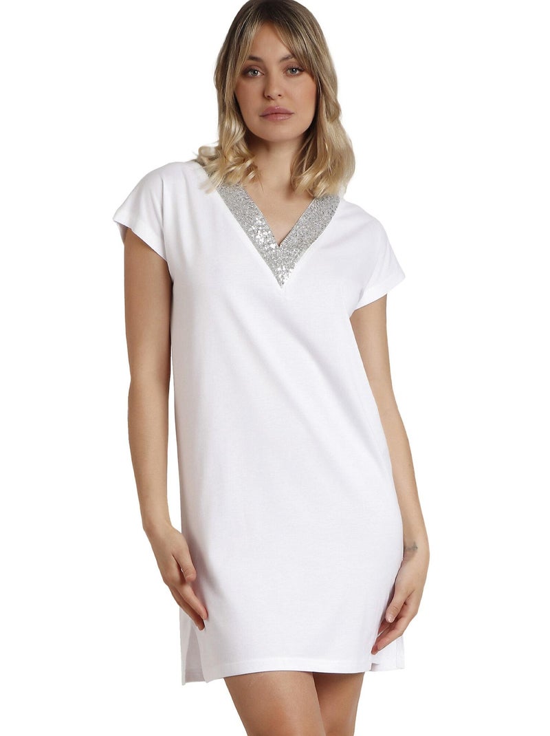 Robe de plage manches courtes Sequins Blanc - Kiabi