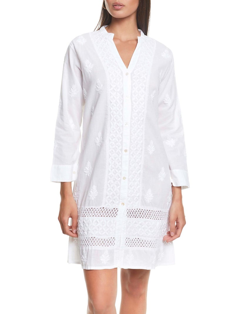Robe de plage manches longues col V Complementos Blanc - Kiabi