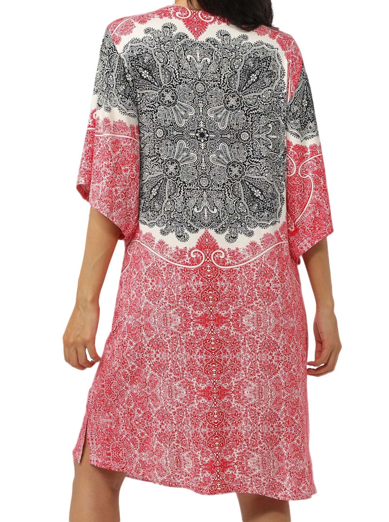 Robe de plage manches trois-quarts Beach Paisley Rouge - Kiabi