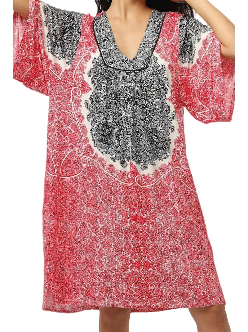 Robe de plage manches trois-quarts Beach Paisley Rouge - Kiabi