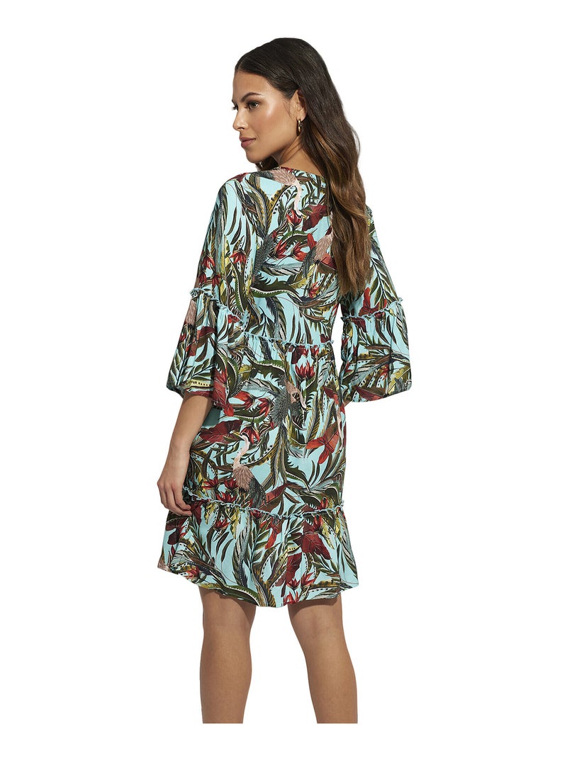 Robe de plage manches trois-quarts Galapagos Bleu turquoise - Kiabi