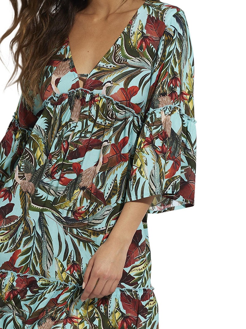 Robe de plage manches trois-quarts Galapagos Bleu turquoise - Kiabi
