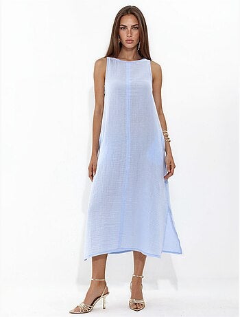 Robe de plage mi-longue en coton texturé avec fente