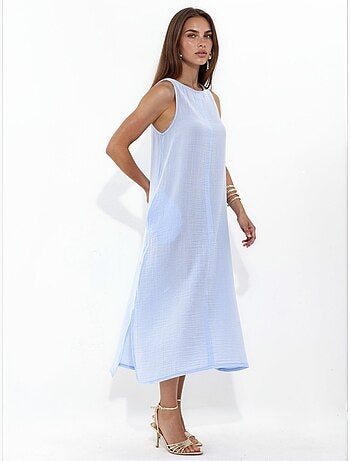 Robe de plage mi-longue en coton texturé avec fente