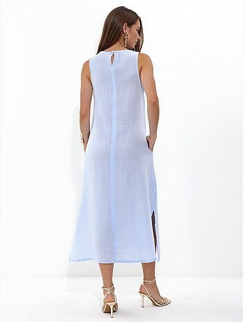 Robe de plage mi-longue en coton texturé avec fente