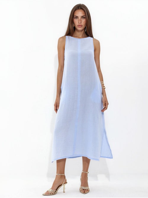 Robe de plage mi-longue en coton texturé avec fente - Kiabi Robe de plage mi-longue en coton texturé avec fente - Kiabi