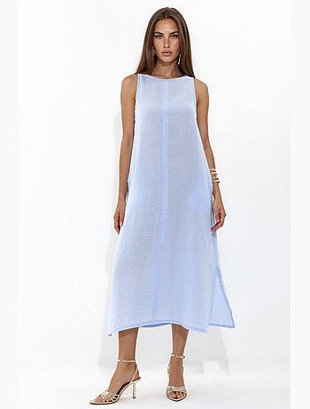 Robe de plage mi-longue en coton texturé avec fente hiccup