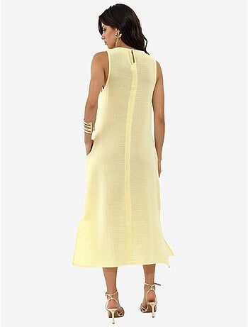Robe de plage mi-longue en coton texturé avec fente