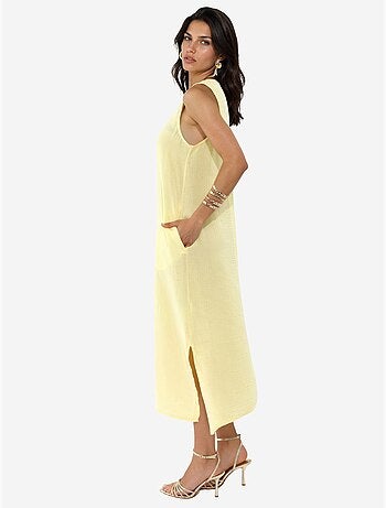 Robe de plage mi-longue en coton texturé avec fente