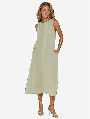 Robe de plage mi-longue en coton texturé avec fente