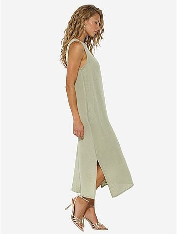 Robe de plage mi-longue en coton texturé avec fente