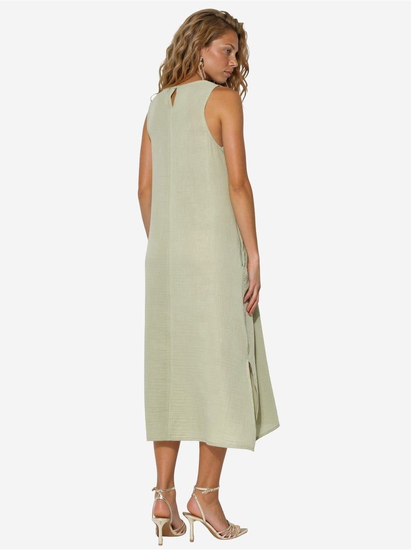 Robe de plage mi-longue en coton texturé avec fente Vert menthe - Kiabi
