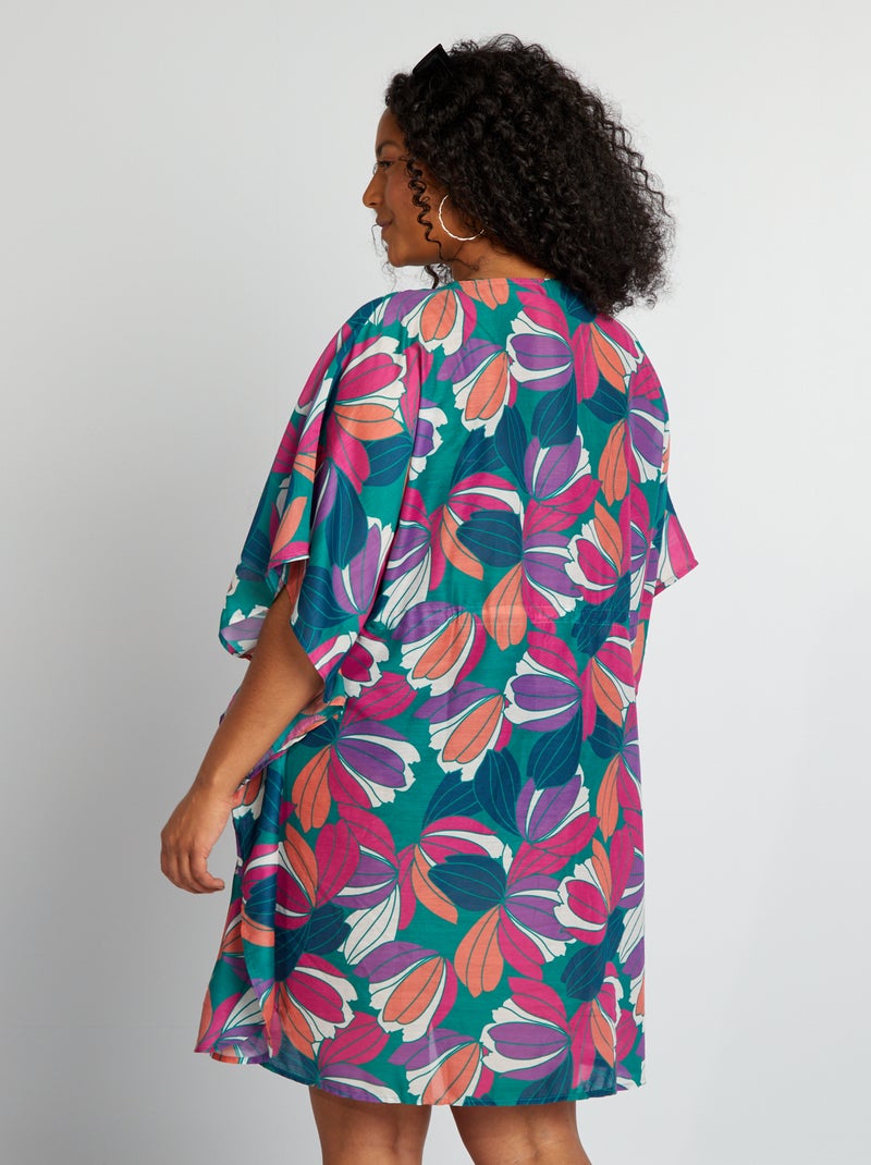Robe de plage ouverte imprimé maxi-fleurs Vert - Kiabi
