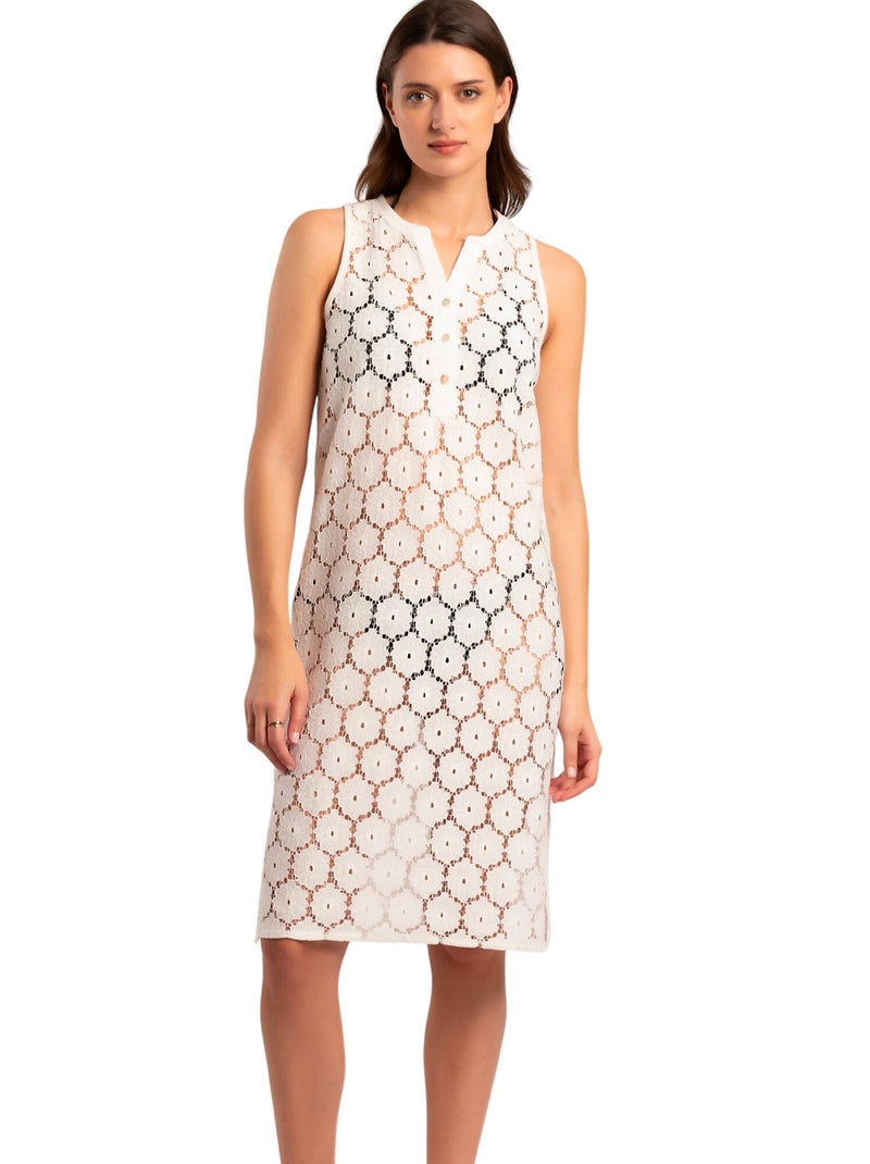 Robe de plage transparente sans manches Beach Flowers Blanc - Kiabi