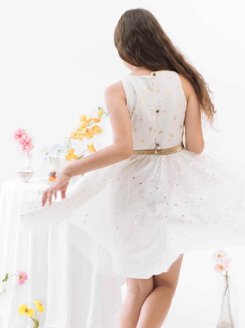 Robe de Soirée   et Détails s en Lin et Tulle  HEPBURN - La Faute à Voltaire Blanc Doré Blanc - Kiabi