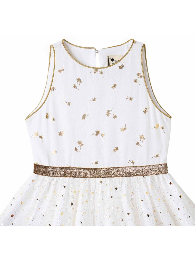 Robe de Soirée   et Détails s en Lin et Tulle  HEPBURN - La Faute à Voltaire Blanc Doré Blanc - Kiabi