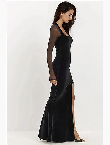 Robe de soirée moulante en velours à manches longues hiccup