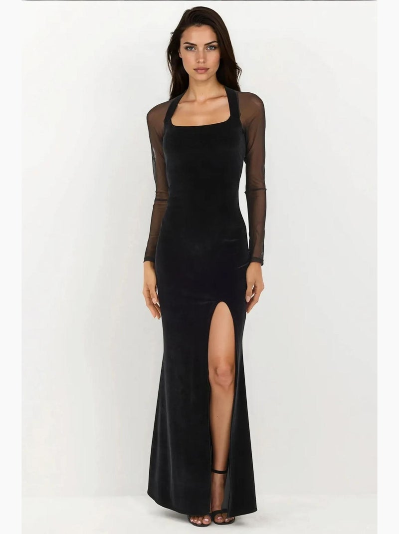 Robe de soirée moulante en velours à manches longues hiccup Noir - Kiabi