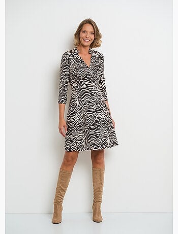 Robe décolleté plissé imprimé animalier - AFIBEL
