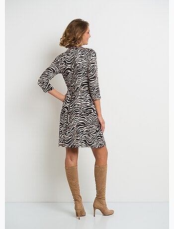 Robe décolleté plissé imprimé animalier - AFIBEL