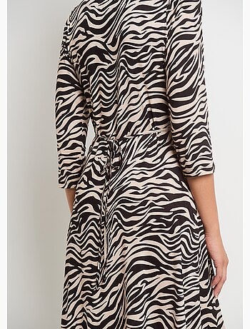 Robe décolleté plissé imprimé animalier - AFIBEL