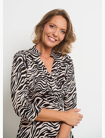 Robe décolleté plissé imprimé animalier - AFIBEL