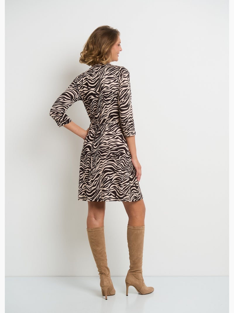Robe décolleté plissé imprimé animalier - AFIBEL Noir Ecru - Kiabi