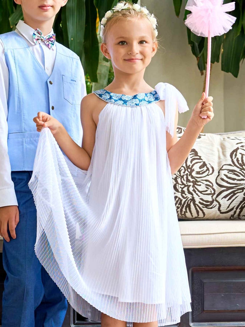 Robe Demoiselle d'Honneur   Fleurie   ALIZEE - 'LA FAUTE A VOLTAIRE' Blanc Bleu - Kiabi