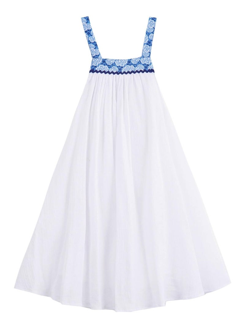 Robe Demoiselle d'Honneur  Fleurie    Coupe Ample  EMMA - La Faute à Voltaire Blanc Bleu - Kiabi