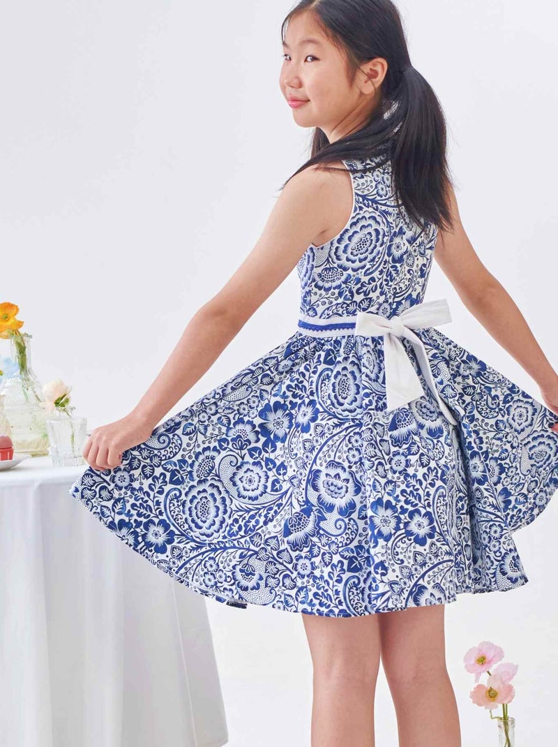 Robe Demoiselle d'Honneur  Fleurie    HEPBURN - La Faute à Voltaire Blanc Bleu - Kiabi