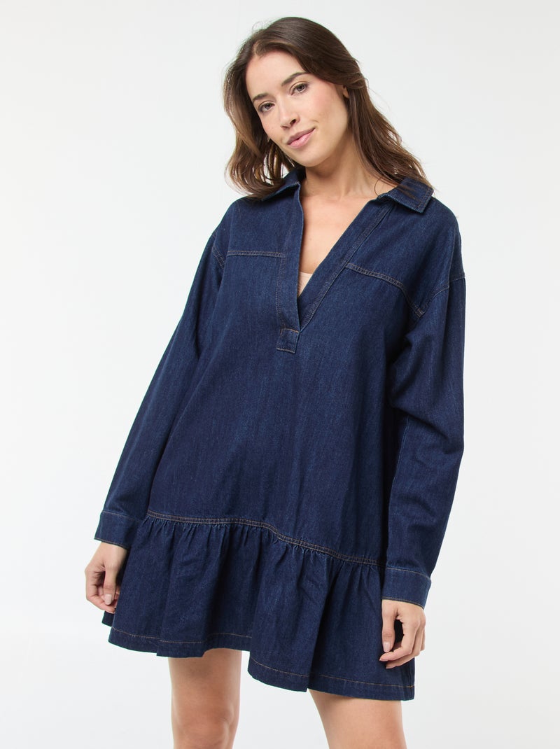 Robe denim manches longues Bleu - Kiabi