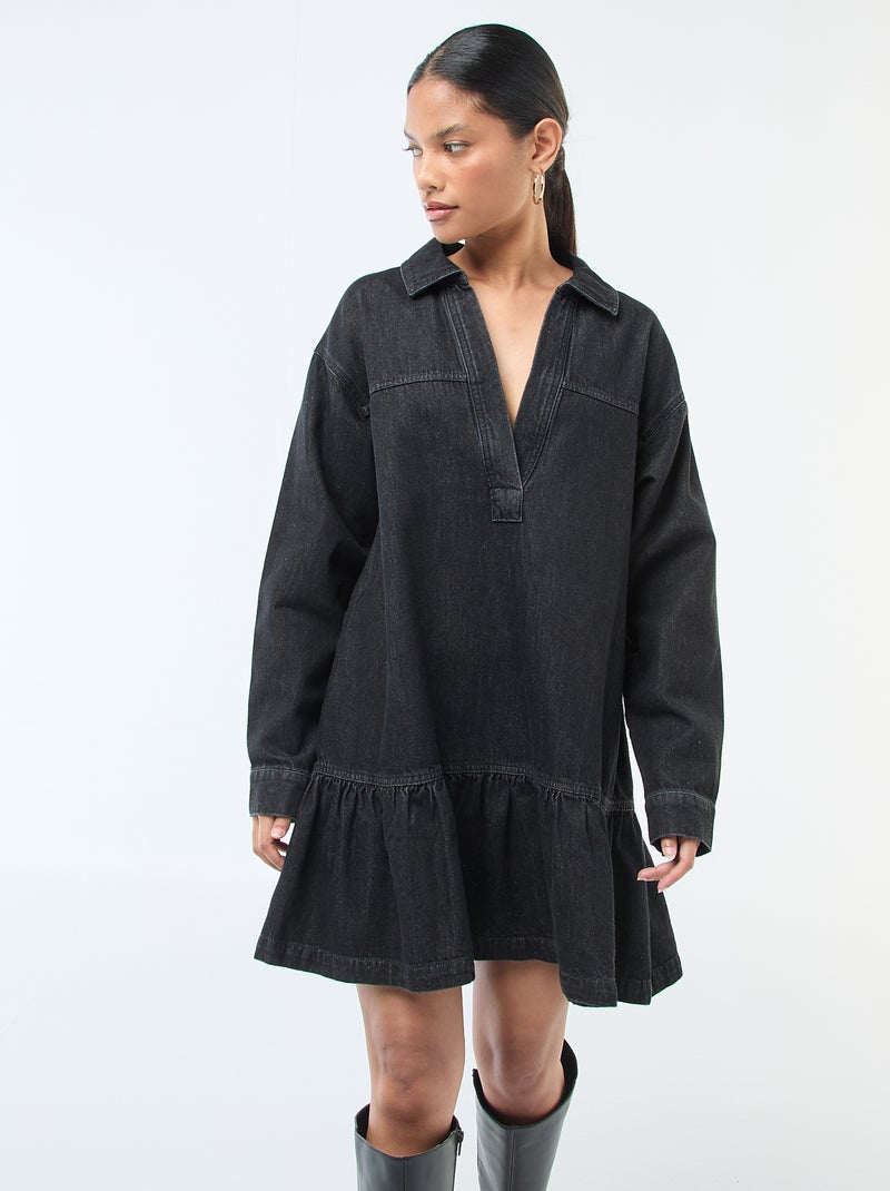 Robe denim manches longues Noir - Kiabi