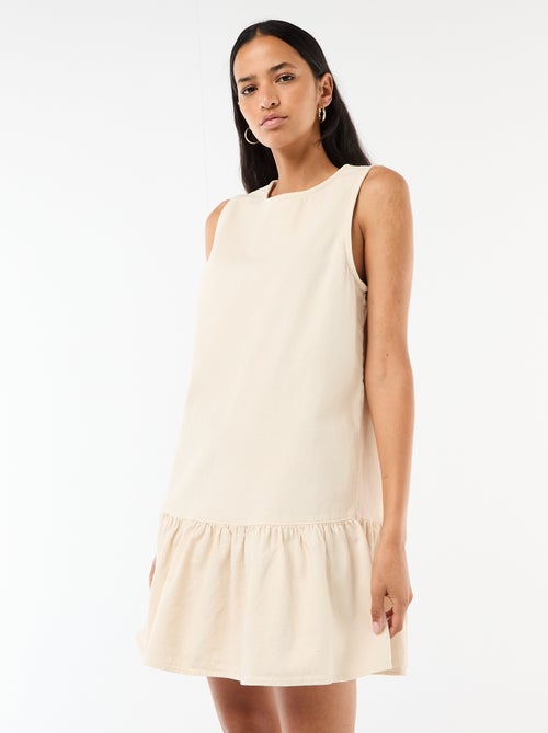 Robe denim sans manches à base volantée - Kiabi