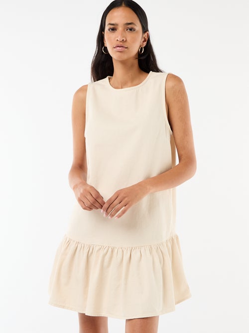 Robe denim sans manches à base volantée - Kiabi