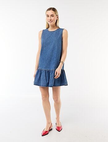 Robe denim sans manches à base volantée