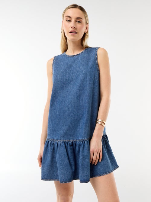 Robe denim sans manches à base volantée - Kiabi