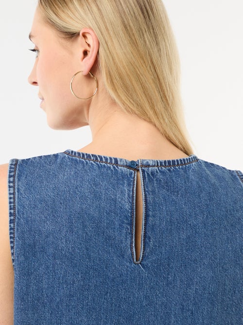 Robe denim sans manches à base volantée - Kiabi
