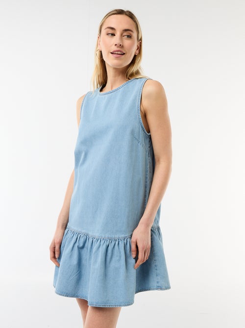 Robe denim sans manches à base volantée - Kiabi