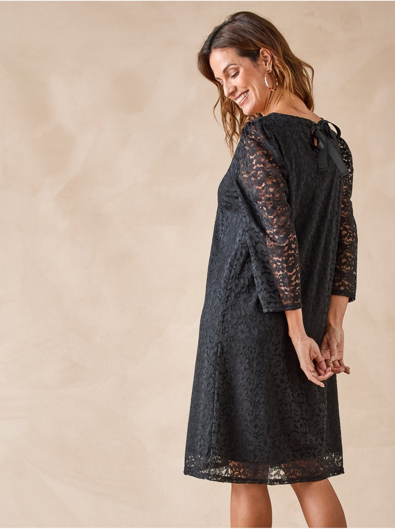 Robe dentelle manches longues - DAXON Noir Noir - Kiabi