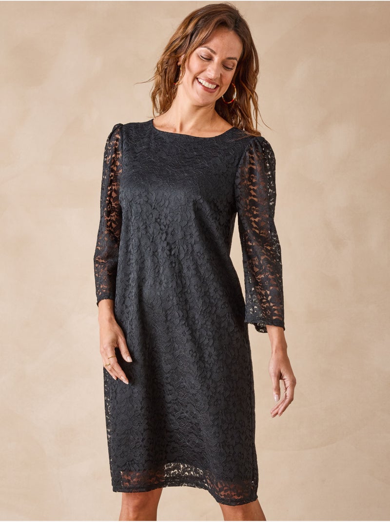 Robe dentelle manches longues - DAXON Noir Noir - Kiabi